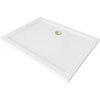 Biały, prostokątny brodzik o smukłej konstrukcji z widocznym złotym syfonem na powierzchni. Produkt ma wymiary 80 x 70 cm.