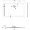 Schemat techniczny prostokątnego brodzika o wymiarach 1300 x 700 mm z oznaczeniami wymiarów i średnic, w tym średnicy odpływu 120 mm i 90 mm. Widoczne są linie i strzałki wskazujące szczegółowe wymiary oraz przekrój boczny brodzika.