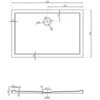 Rysunek techniczny przedstawia prostokątny brodzik o wymiarach 1200 x 900 mm z otworem odpływowym o średnicy 120 mm, umieszczonym 170 mm od krótszej krawędzi. Widoczne są szczegółowe wymiary, w tym grubość ścianki 40 mm oraz dodatkowe oznaczenia dotyczące odległości i średnic.