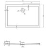 Rysunek techniczny przedstawia prostokątny brodzik o wymiarach 800 x 750 mm z otworem odpływowym o średnicy 120 mm, umieszczonym 170 mm od krótszej krawędzi. Widoczne są również przekroje boczne z wymiarami głębokości i grubości materiału, w tym szczegóły dotyczące wysokości 40 mm i średnicy 90 mm.
