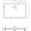 Rysunek techniczny przedstawia prostokątny brodzik o wymiarach 1100 x 800 mm z otworem odpływowym o średnicy 90 mm, umieszczonym 170 mm od krawędzi. Widoczne są również szczegółowe wymiary elementów konstrukcyjnych, takie jak wysokość 120 mm i grubość 20 mm.