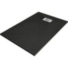 Czarny, prostokątny brodzik z teksturą przypominającą kamień, z widoczną maskownicą inox w jednym z rogów. Produkt ma wymiary 100 x 80 cm.
