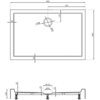 Schemat techniczny prostokątnego brodzika o wymiarach 90 x 80 cm z oznaczeniami wymiarów i średnic, w tym średnicy odpływu 90 mm i 120 mm. Widoczne są linie wymiarowe oraz przekrój boczny brodzika z zaznaczoną wysokością 120 mm.