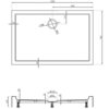 Schemat techniczny prostokątnego brodzika o wymiarach 1200 x 700 mm, z widocznymi oznaczeniami wymiarów i średnicą odpływu 90 mm. Na rysunku zaznaczone są również wysokości i odległości poszczególnych elementów brodzika.