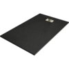Czarny, prostokątny brodzik z teksturą, z widoczną złotą maskownicą odpływu. Produkt to "Mexen Hugo brodzik prostokątny SMC 150 x 90 cm, czarny, maskownica złota - 42709015-G".