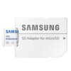Karta pamięci Samsung Pro Endurance MicroSD 32GB jest częściowo wsunięta w biały adapter SD z napisem "SAMSUNG SD Adapter for microSD". Na karcie widnieje tekst "PRO Endurance" oraz oznaczenia "microSD", "U1", "V10".