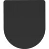 Czarna, matowa deska sedesowa o prostokątnym kształcie z zaokrąglonymi dolnymi rogami. Produkt wykonany z duroplastu, prezentuje minimalistyczny design.