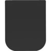 Czarna, matowa deska sedesowa o prostokątnym kształcie z zaokrąglonymi dolnymi rogami. Produkt wykonany z duroplastu, prezentuje minimalistyczny design.