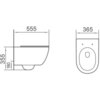 Na zdjęciu widoczne są dwa rysunki techniczne przedstawiające wymiary miski WC. Na pierwszym rysunku podane są wymiary 555 mm i 355 mm, a na drugim 365 mm.