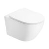 Biała, połyskująca miska WC z deską wolnoopadającą typu slim, wykonana z duroplastu. Produkt ma nowoczesny, minimalistyczny design bez widocznych elementów montażowych.
