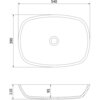 Na zdjęciu znajduje się techniczny rysunek szklanej umywalki nablatowej o wymiarach 54 x 39 cm, z widocznymi wymiarami: szerokość 540 mm, głębokość 390 mm, wysokość 110 mm i głębokość misy 95 mm. Umywalka ma owalny kształt z otworem na odpływ pośrodku.