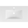 Biała umywalka wpuszczana w blat o prostokątnym kształcie z otworem na baterię i odpływ, z widocznym logo "MEXEN" nad otworem odpływowym. Powierzchnia umywalki jest gładka i błyszcząca.