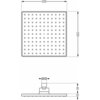 Kwadratowa deszczownica o wymiarach 200x200 mm z widocznymi otworami na wodę, przedstawiona z przodu i z boku, z oznaczeniem przyłącza G1/2 oraz wysokością 45 mm.