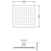 Kwadratowa deszczownica o wymiarach 200 x 200 mm z widocznymi otworami na wodę, przedstawiona z przodu i z boku, z oznaczeniem przyłącza G1/2 oraz wysokością 40 mm.
