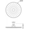 Schemat deszczownicy o średnicy 220 mm z oznaczeniem przyłącza G1/2 i wysokością 45 mm oraz grubością 12 mm. Produkt ma okrągły kształt z równomiernie rozmieszczonymi dyszami.