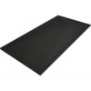 Czarny, prostokątny brodzik kompozytowy o wymiarach 200 x 90 cm z delikatną teksturą powierzchni i czarną maskownicą w rogu. Produkt ma minimalistyczny design i jednolitą kolorystykę.