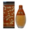 Na zdjęciu znajduje się brązowe opakowanie i flakon perfum z napisem "café" oraz motywem ziaren kawy. Na opakowaniu widnieje tekst: "Eau de Parfum Vaporisateur - Natural Spray 90 ML - 3 FL. OZ." oraz "PARFUMS CAFÉ PARIS".