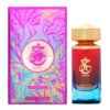 Na zdjęciu widoczna jest butelka perfum oraz opakowanie z napisem "Khair Confection" i "Paris Corner". Opakowanie ma kolorowe, abstrakcyjne wzory w odcieniach różu, niebieskiego i złotego.