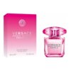 Na zdjęciu widoczna jest różowa butelka perfum oraz opakowanie z napisem "VERSACE BRIGHT CRYSTAL ABSOLU". Na opakowaniu znajduje się również tekst "EAU DE PARFUM NATURAL SPRAY 30 ml e 1.0 US fl.oz.".