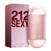 Na zdjęciu widoczna jest różowa butelka perfum z napisem "212 SEXY CAROLINA HERRERA" oraz pudełko z dużym napisem "212 SEXY". Na pudełku znajdują się również informacje: "e100ml", "eau de parfum", "3.4 FL OZ".