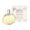 Na zdjęciu widoczna jest butelka perfum o owalnym kształcie z metalowym korkiem, obok której znajduje się pudełko z napisem "BARÉNIA" oraz "HERMES PARIS 2 FL.OZ.". Na pudełku widnieją również napisy "VAPORISATEUR", "EAU DE PARFUM" i "NATURAL SPRAY".