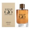 Na zdjęciu widoczna jest butelka perfum oraz pudełko z napisem "Acqua di Giò Giorgio Armani Absolu". Na pudełku znajdują się dodatkowe informacje: "Eau de Parfum, Vaporisateur, Natural Spray, 125 ml, 4.2 FL. OZ.".