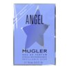 Fioletowe opakowanie perfum z wyciętą gwiazdą pośrodku, z czarnym napisem "ANGEL" oraz srebrnym "MUGLER" poniżej. Dodatkowy tekst to "EAU DE PARFUM ETOILE RECHARGEABLE REFILLABLE STAR" oraz "15 mL 0.5 Fl. Oz.".