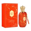 Czerwone opakowanie i flakon perfum z ozdobnym złotym wzorem oraz złotą nakrętką w kształcie korony. Na opakowaniu widnieje tekst: "ARMAF Éter Perfume Oasis Eau de Parfum".
