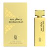 Złote opakowanie i flakon perfum z napisem "Western Oud" oraz tekstem w języku arabskim, poniżej logo "NYLAA". Na opakowaniu widnieje informacja: "Eau de Parfum, Natural Spray - Vaporisateur, e 75 ml, 85% vol. 2.5 fl.oz."