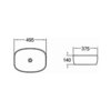 Schemat przedstawia rysunek techniczny umywalki nablatowej o wymiarach 495 mm na 375 mm i wysokości 140 mm. Na rysunku widoczne są linie wymiarowe oraz otwór odpływowy umieszczony centralnie.
