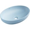 Błękitna, matowa umywalka nablatowa o owalnym kształcie z widocznym otworem odpływowym. Na wewnętrznej stronie umywalki znajduje się logo "Mexen".