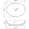 Schemat przedstawia rysunek techniczny umywalki nablatowej o wymiarach 50 x 37 cm, z otworem o średnicy 50 mm. Widoczne są wymiary: szerokość 500 mm, głębokość 370 mm, wysokość 145 mm oraz wysokość wewnętrzna 115 mm.