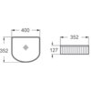 Schemat techniczny przedstawia wymiary umywalki nablatowej o kształcie prostokątnym z zaokrąglonymi rogami, z oznaczeniami: szerokość 400 mm, głębokość 352 mm, wysokość 127 mm. Na rysunku widoczne są linie ryflowane na bocznej powierzchni umywalki.