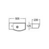 Schemat techniczny umywalki nablatowej z wymiarami: szerokość 505 mm, głębokość 235 mm, wysokość 125 mm. Umywalka ma otwór na baterię i odpływ umieszczony centralnie.