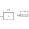 Schemat przedstawia wymiary umywalki nablatowej z ryflowaną powierzchnią, o szerokości 513 mm, głębokości 371 mm i wysokości 119 mm. Na rysunku widoczne są linie wymiarowe oraz oznaczenie otworu odpływowego.
