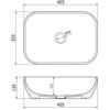 Rysunek techniczny przedstawia umywalkę nablatową o wymiarach 455 mm na 325 mm z otworem o średnicy 45 mm. Widoczne są również przekroje boczne z wymiarami 135 mm i 115 mm.