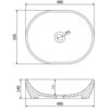 Schemat techniczny umywalki nablatowej o wymiarach 48 x 35 cm, z otworem o średnicy 45 mm, przedstawiający widok z góry i z boku z zaznaczonymi wymiarami 480 mm, 350 mm, 140 mm i 115 mm.