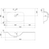 Schemat techniczny umywalki wpuszczanej w blat o wymiarach 91 x 46,5 cm, z oznaczeniami wymiarów: 910 mm szerokości, 465 mm głębokości, 165 mm wysokości, oraz średnicą otworów 35 mm i 45 mm. Widoczne są przekroje boczne i górne z dodatkowymi wymiarami szczegółowymi, takimi jak 530 mm i 340 mm.