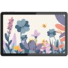 Tablet graficzny z wyświetlaczem przedstawiającym kolorową ilustrację kwiatów i pszczoły na jasnym tle. Kwiaty mają różne kształty i kolory, takie jak niebieski, różowy, fioletowy i żółty.