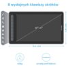 Na zdjęciu znajduje się czarny tablet graficzny z ośmioma klawiszami skrótów po lewej stronie oraz obszarem roboczym o wymiarach 10" x 6". Widoczne są napisy: "8 wydajnych klawiszy skrótów", "12,4 cala", "7,36 cala", "456g", "smukły profil 8,8mm" oraz logo "XP-PEN".