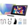 Na zdjęciu znajduje się czarny tablet graficzny z kolorowym wyświetlaczem, obok którego leży rysik oraz różne akcesoria, takie jak kable, rękawica, ściereczka i wymienne końcówki. W tle widoczne jest pudełko z napisem "Artist 13 Pen Display (2nd Gen)" oraz logo "XP-PEN".