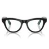 Czarne, błyszczące okulary z przezroczystymi soczewkami, posiadające małe kamery wbudowane w oprawki. Na lewej soczewce widoczne jest logo "Ray-Ban".