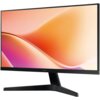 Na zdjęciu widoczny jest monitor z cienką ramką, umieszczony na prostym, czarnym stojaku. Ekran wyświetla gradient w odcieniach pomarańczowego i różowego, a na dolnej ramce znajduje się logo "SAMSUNG".
