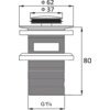 Schemat techniczny przedstawia korek klik-klak z przelewem, z oznaczeniami wymiarów: średnica 62 mm, średnica 37 mm, wysokość 80 mm, gwint G 1 1/4. Produkt jest w kolorze chromowanym.
