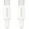 Biały kabel USB-C do USB-C z widocznymi dwoma końcówkami, na których znajduje się napis "USAMS".