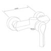 Na ilustracji znajduje się schematyczny rysunek baterii prysznicowej z uchwytem, z zaznaczoną odległością 150 mm pomiędzy elementami montażowymi. Produkt ma geometryczne kształty i jest przedstawiony w perspektywie izometrycznej.