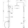 Na ilustracji widoczny jest schemat techniczny zestawu prysznicowego z deszczownicą i baterią, z wymiarami: wysokość 950 mm, długość węża 1500 mm, średnica deszczownicy 220 mm, długość ramienia 380 mm, oraz oznaczenia G1/2. Produkt jest w kolorze chromowanym.