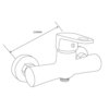 Ilustracja przedstawia schemat baterii prysznicowej z zaznaczoną odległością między przyłączami wynoszącą 150 mm. Bateria ma prosty, cylindryczny kształt z jedną dźwignią do regulacji wody.