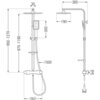 Schemat techniczny zestawu prysznicowego z deszczownicą i baterią termostatyczną, zawierający wymiary: wysokość regulowana od 950 do 1270 mm, szerokość deszczownicy 190 mm, długość węża 1500 mm, oraz inne szczegóły montażowe. Widoczne oznaczenia: G1/2, 30, 260, 262, 385, 870-1190.