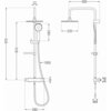 Schemat techniczny zestawu prysznicowego z deszczownicą i baterią termostatyczną, z wymiarami: wysokość 970 mm, szerokość 280 mm, długość węża 1500 mm, średnica deszczownicy 220 mm, długość ramienia 400 mm. Widoczne są oznaczenia G1/2 oraz szczegółowe wymiary poszczególnych elementów.